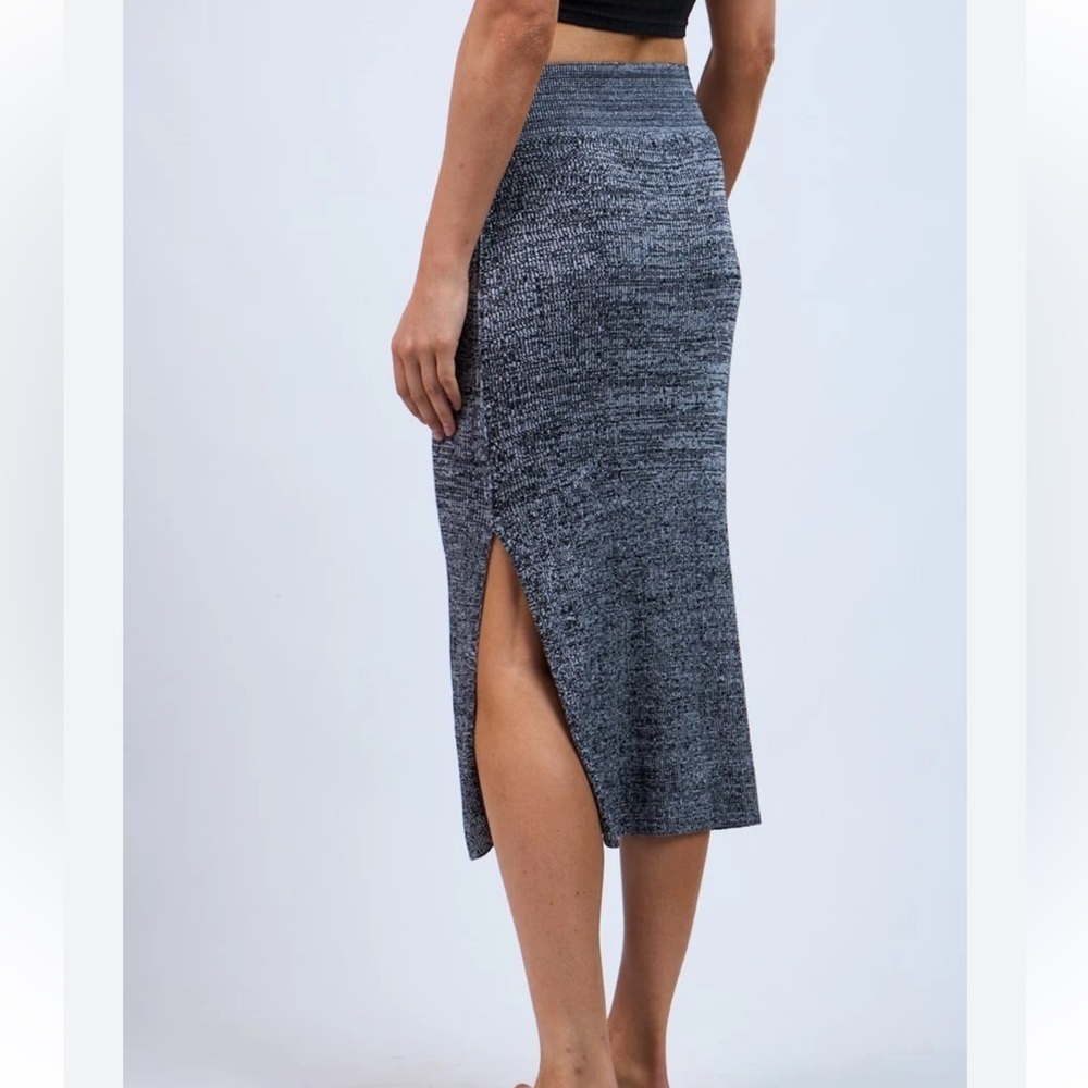 Blue/Gray Sweater High Rise Midi Skirt With Slit